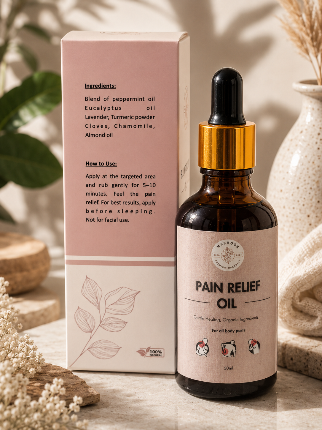 Organic Herbal Pain Relief Oil | Natural Handmade Remedy for Joint & Muscle Pain